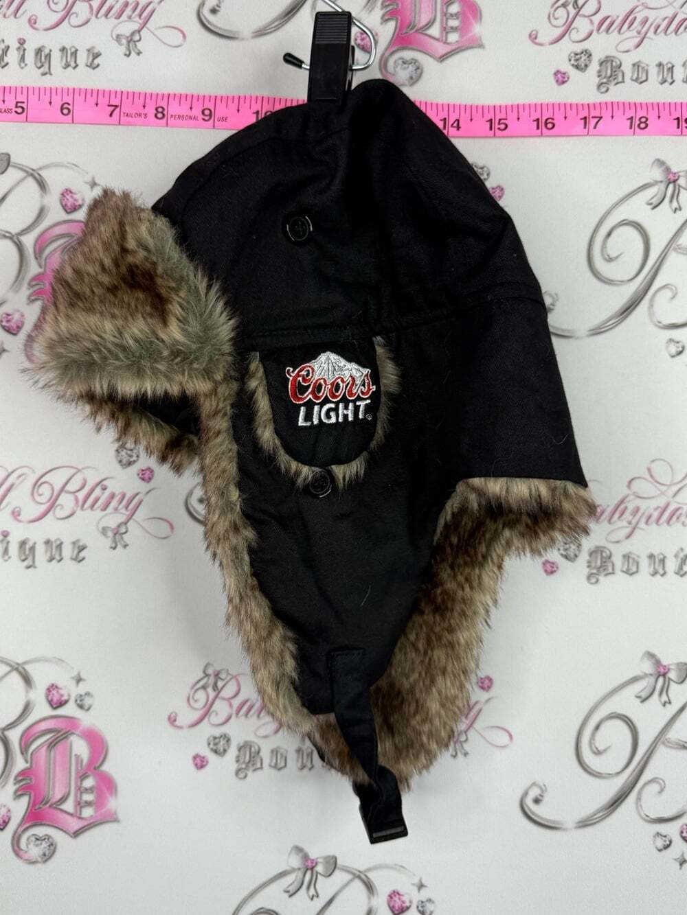 ACME hat coors light Black Hat with Brown Faux-Fur Trimming